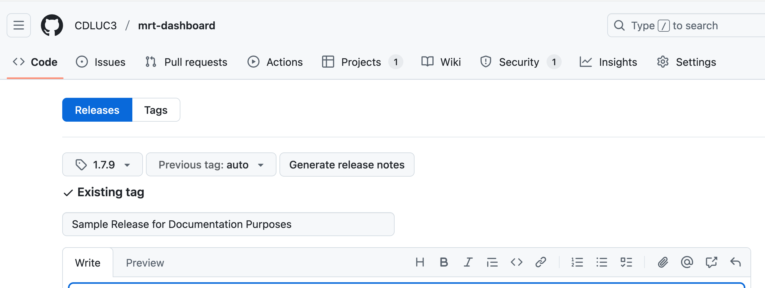 Create Release 1.7.9 Screenshot