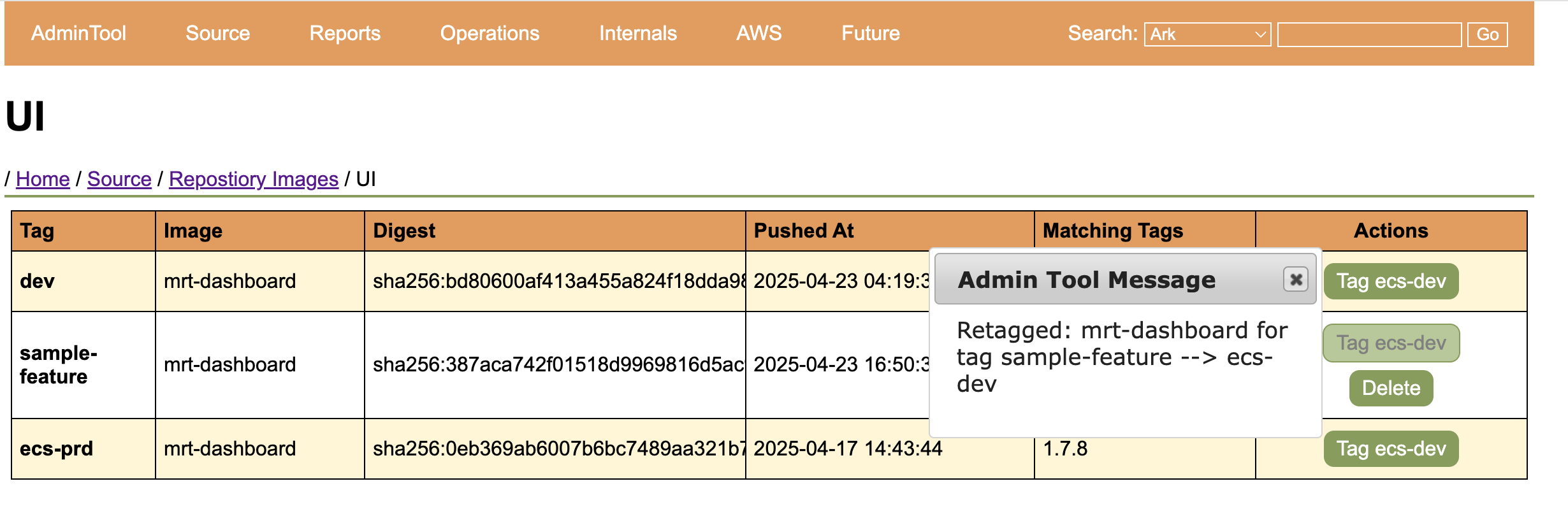 Tag ecs-dev Screenshot